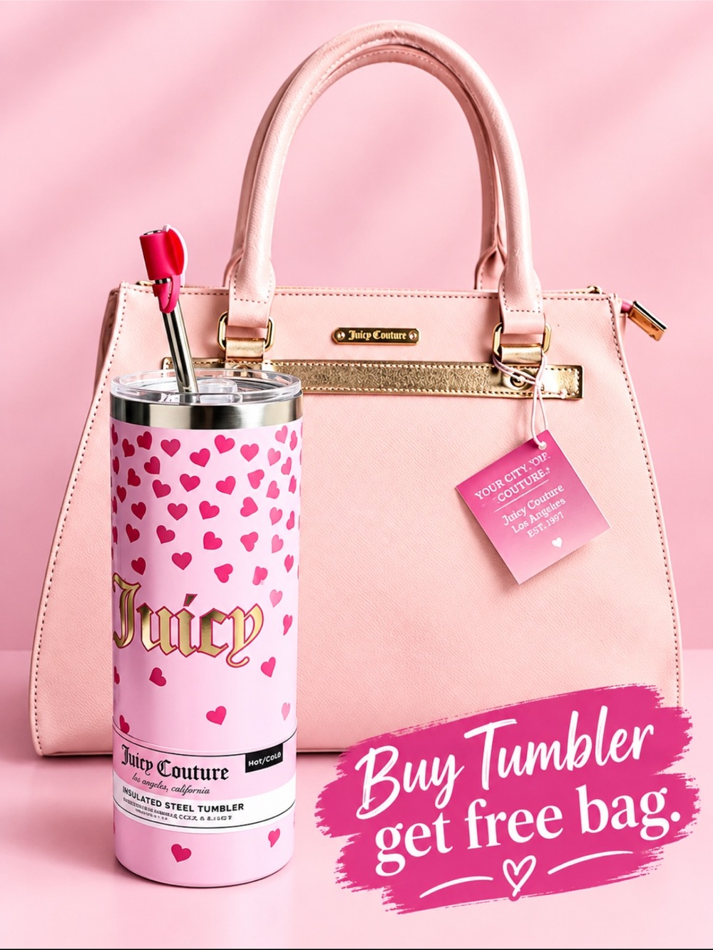 Juicy Couture Tumbler in Pink-Buy 1 Tumbler Get 1 Bag Free